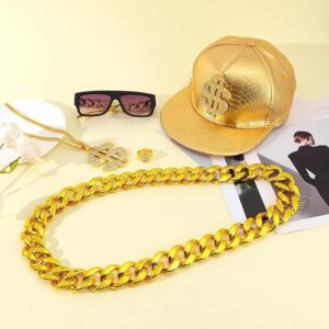 Ti Bredjen Hip Hop Kolye Costumes Outfit pou gason ou fam Lo/Gold Chain Money Chain Dollar Sign Baseball Cap Punk Sunglasses
