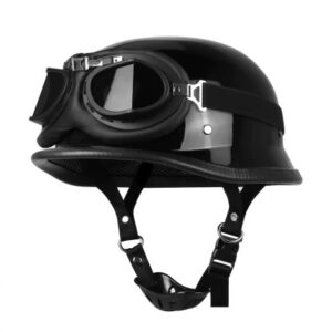 Kas Motosiklèt Alman, mwatye figi kas moto DOT/ECE apwouve bouchon mwatye koki kas + linèt retro kas louvri-fas ak reglabl bouk degaje rapid pou nenpt wout