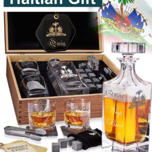 Piyay, Whiskey Decanter Set, Haitian Gift, kleren, nap bwe, 25.4 oz and 2 Glasse