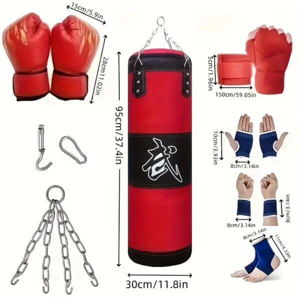 Bokse kit, apran voye kout pwen Sache Punching Set pou Sport granmoun, ak gan bokse 12OZ, vlope men, chenn pandye pou MMA Karate Kickboxing espo Art masyal Fòmasyon Gym pou lakay - Image 2