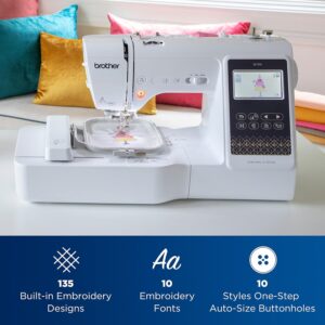 Brother SE700 machin akoud ak brode logo pou biznis, konekte ak PC ou telefpn, 135 desen entegre, 103 pwen entegre, enfòmatik, 4" x 4" se gwose li ka brode, ekran taktile 3.7", 8 pye enkli