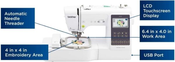Brother SE700 machin akoud ak brode logo pou biznis, konekte ak PC ou telefpn, 135 desen entegre, 103 pwen entegre, enfòmatik, 4" x 4" se gwose li ka brode, ekran taktile 3.7", 8 pye enkli - Image 9