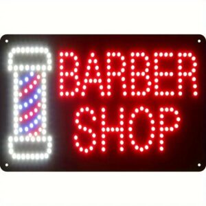 Kwafè Ensey Biznis, Barber Shop Neyon Siy Efè Metal Eten Ansey, 8x12inch/20x30cm, Art Deco Style li fet en metal pou mete devan pot kay ou Biznis kote ou ye a. Angle Text, li pa bezwen kouran Decoration