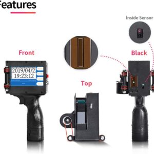 Enprimant pòtatif ak lank solvant ki seche rapid, printer + 2 katouch lank, Ekran tactile LCD 4.3 pous, imprime pòtatif pou etikèt / dat pwodiksyon / kòd bar / kòd QR / nimewo seri. Li vini ak 2 katouch lank + acesssoires
