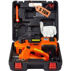 Jak machin elektrik VEVOR, 5 tòn / 11000 liv, Djak sizo elektrik ak gonfleur entegre, Ranplasman 12V Kawotchou ak kle enpak elektrik ak limyè ki ap dirije, twous Jack pòtab pou Sedan, SUV, kamyon