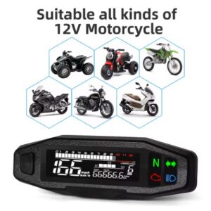 Inivèsèl Digital Odomèt, ki ka monte nan tout model Moto, Motè RPM Tachomèt, Vite, Limyè, Vire Limyè, Enstriman, Capteur, Gaz kalib 12