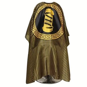 Biznis Kwafe, Pwofesyonèl Salon-Quality Haircut Cape, chal Jòn & Nwa Striped Polyester Abliye ak Sekirize Snap Fèmen pou kwafè ak kwafur, Pwodwi pou kwafè