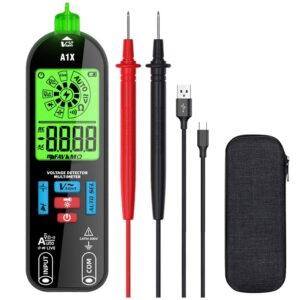 A1X Entelijan Digital Multimeter Biznis  reparasyn elektwonik, Auto Range Smart Digital Multimeter, Zewo and Fire Wire Tester Fast Ak presizyon Mezi Voltage, Kouran, Kondiktè On/Off, Koulè Ring Rezistans/2122