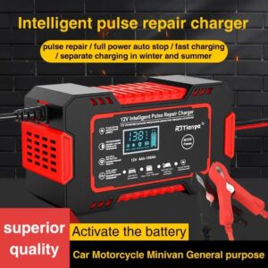 Chage ki repare Batri ki mouri. Smart Battery Charger, 12V 24V Entelijan Batman Reparasyon Charger pou machin, kamyon, motosiklèt, - US ploge, 110V-230V