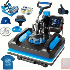 Press Machine, 5 Nan 1 Chalè Press, 12x15 Pous Biznis T Shirt Pressing Mayo, 360-Degre Swing Away Chalè Transfè Machine Multifonksyon Combo Pou Tas, Mayo, Kasket