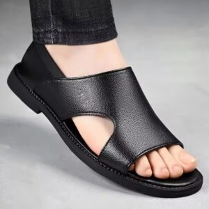 Sandal Lejè pla  an kwi Sifas Pantouf pou Gason.  Fashion Senp Gwo Gwosè Beach Soulye Semi-Slippers Gason