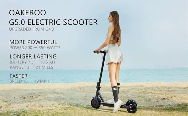 G5.0 Scooter Elektrik pou Granmou  - 21Mile distans  & 19MPH Vitès E-Scooter, 350W pwa li sipote  jiska 264lbs, ki pliye ak 8.5" Kawotchou Solid, Doub Frenaj, li kanecke a telefon  APP