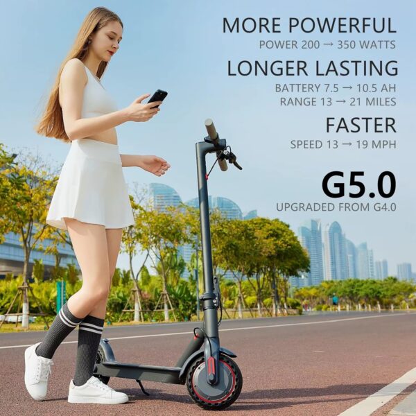 G5.0 Scooter Elektrik pou Granmou  - 21Mile distans  & 19MPH Vitès E-Scooter, 350W pwa li sipote  jiska 264lbs, ki pliye ak 8.5" Kawotchou Solid, Doub Frenaj, li kanecke a telefon  APP - Image 2