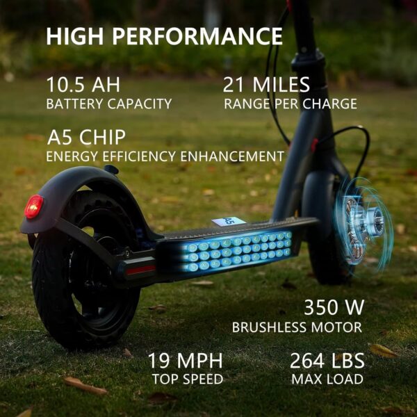 G5.0 Scooter Elektrik pou Granmou  - 21Mile distans  & 19MPH Vitès E-Scooter, 350W pwa li sipote  jiska 264lbs, ki pliye ak 8.5" Kawotchou Solid, Doub Frenaj, li kanecke a telefon  APP - Image 5