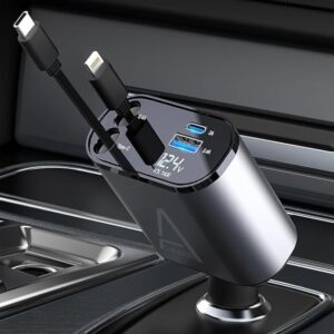 Turbo Chage 120W pou machin, 4 pò pou chage phone  vit ak 80cm kab Retractable konpatib ak telephone iPhone,  telefon Android