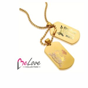 Kolye pandantif Haiti 18k Gold Finished Luxury, inoxydable, design simple et double, ou ka itilizel chak jou, Haitian Flag Day. "BELOVE COLLECTION"