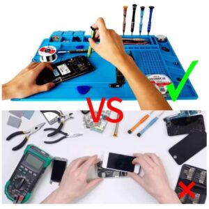 Tapi Biznis Boss reparasyon, Rezistan Chalè 932 ° F Silikon Soudure Mat, Gwo Anti estatik Mayetik Elektwonik Reparasyon telephone Travay Mat pou BGA ak Zam Soudi fe Workbench, Reparasyon Laptop Telefon Selilè