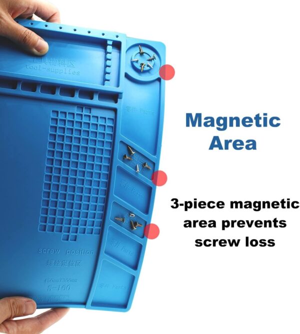 Tapi Biznis Boss reparasyon, Rezistan Chalè 932 ° F Silikon Soudure Mat, Gwo Anti estatik Mayetik Elektwonik Reparasyon telephone Travay Mat pou BGA ak Zam Soudi fe Workbench, Reparasyon Laptop Telefon Selilè - Image 5