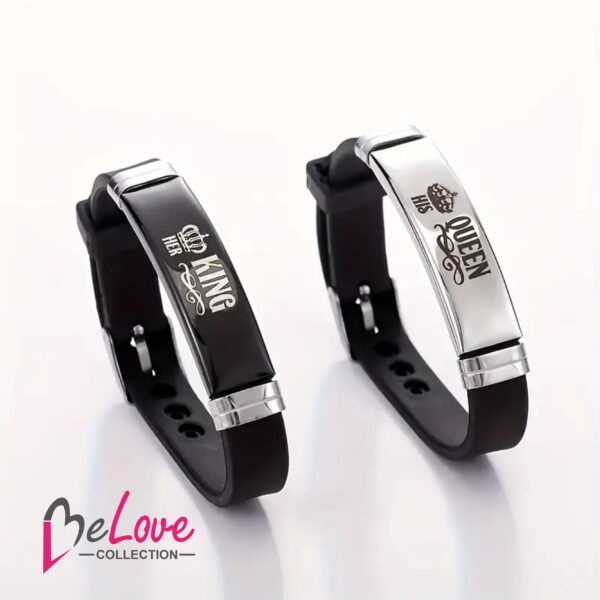 2 braslè moun damou en silikon élégance, braslè asye pur Rèn li ak Wa li pou mete chak jou pou montre ou gen metm. ado Maryaj, St Valentin,BeLove COLLECTION - Image 2