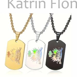 (3)Twa Kolye pandantif Katrin "Kombo" Flon logo Haiti en Or / Silver / Nwa an acier inoxydable, design simple et double, ou ka itilizel chak jour, Haitian Flag. BELOVE COLLECTION