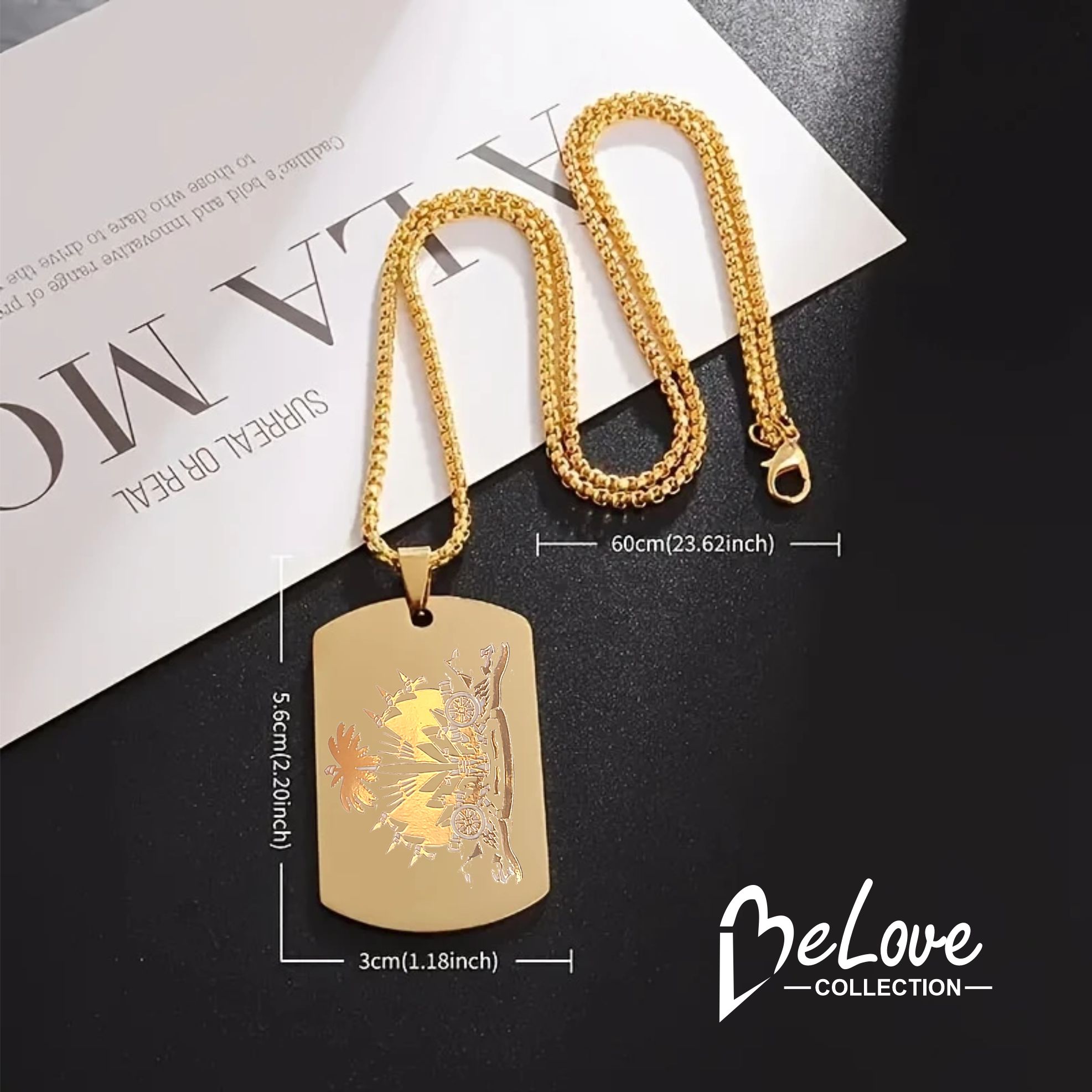 Kolye pandantif Katrin Flon Haiti en Or / Gold,  chaine an acier inoxydable, "BELOVE COLLECTION"design simple et double, ou ka itilizel chak jour, Haitian Flag Day