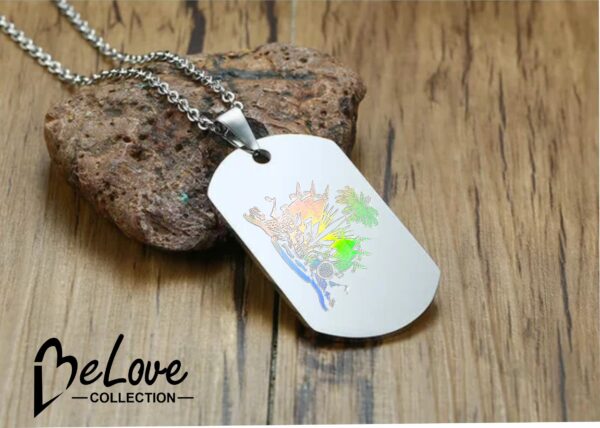 Kolye Pandantif Katrin Flon Haiti en SILVER, chaine an acier inoxydable, Design simple et double, ou ka itilizel chak jour, Haitian Flag Day, “BELOVE COLLECTION” - Image 2