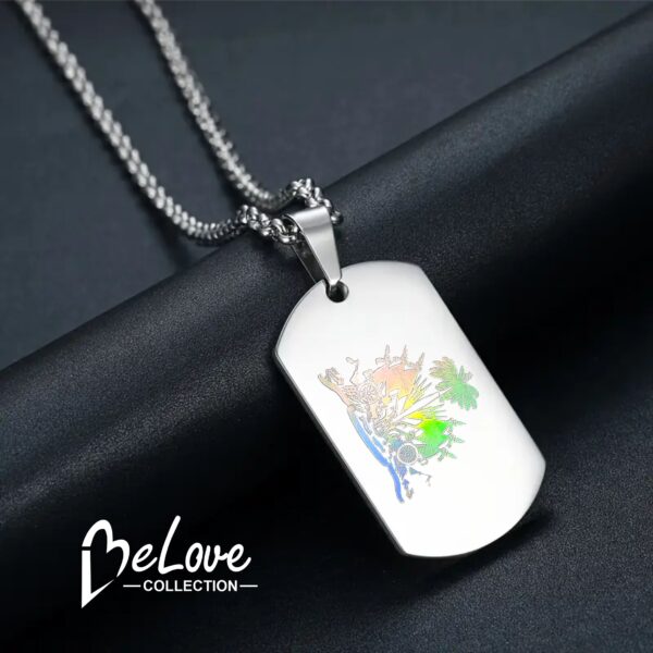 Kolye Pandantif Katrin Flon Haiti en SILVER, chaine an acier inoxydable, Design simple et double, ou ka itilizel chak jour, Haitian Flag Day, “BELOVE COLLECTION” - Image 3