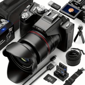 5K Ultra HD Digital kamera pou Biznis foto, 64MP Resolution, 16X Optical Zoom, WiFi & App Control, 180° Flip Screen, Auto Focus, Includes Bag, 2 Batteries, Strap & 32GB Card