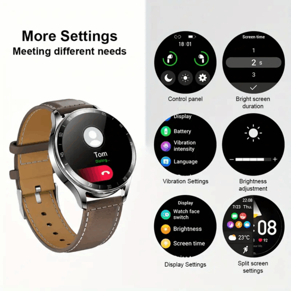 Mont intelijan Smartwatch ak kask, bwaslet en Kwi Samsung Built-in AI Noise Reduction Earplugs, With Message, Call Answering, Sleep Monitoring, Aktivite kontwole li kompatib ak IPhone/Android Phone, Smart Braslet, Gason / Fanm, kado fet Papa, anivese - Image 3