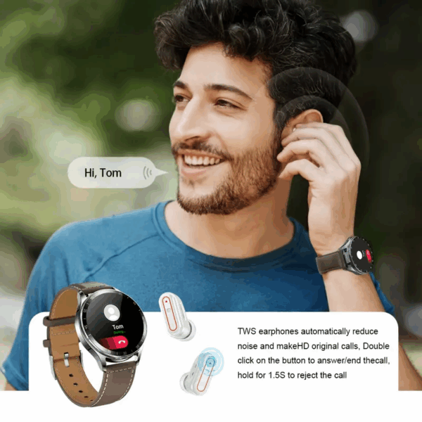 Mont intelijan Smartwatch ak kask, bwaslet en Kwi Samsung Built-in AI Noise Reduction Earplugs, With Message, Call Answering, Sleep Monitoring, Aktivite kontwole li kompatib ak IPhone/Android Phone, Smart Braslet, Gason / Fanm, kado fet Papa, anivese - Image 5