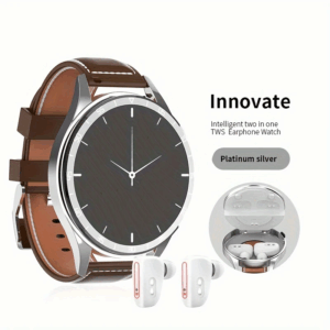 Mont intelijan Smartwatch ak kask, bwaslet en Kwi Samsung Built-in AI Noise Reduction Earplugs, With Message, Call Answering, Sleep Monitoring, Aktivite kontwole li kompatib ak IPhone/Android Phone, Smart Braslet, Gason / Fanm, kado fet Papa, anivese