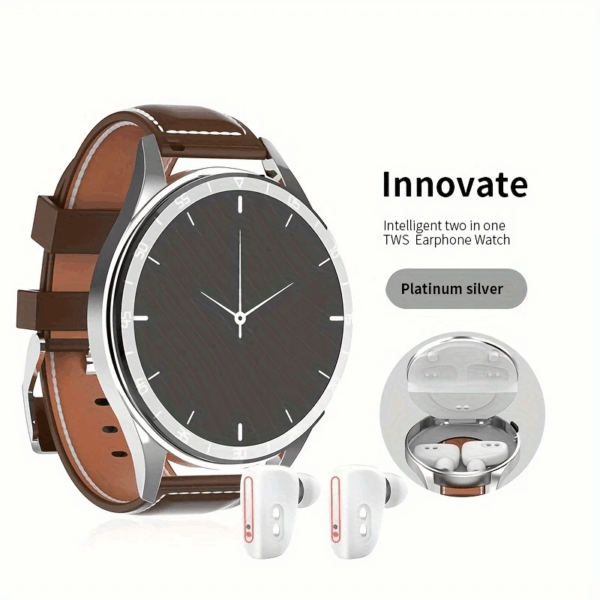 Mont intelijan Smartwatch ak kask, bwaslet en Kwi Samsung Built-in AI Noise Reduction Earplugs, With Message, Call Answering, Sleep Monitoring, Aktivite kontwole li kompatib ak IPhone/Android Phone, Smart Braslet, Gason / Fanm, kado fet Papa, anivese