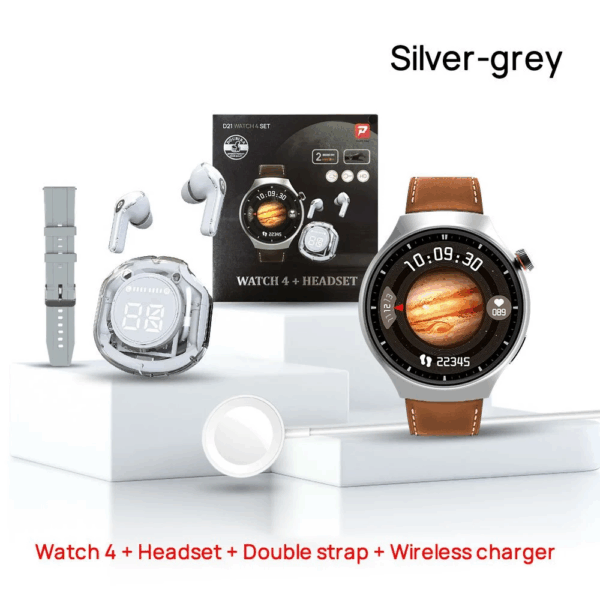Mont intelijan Smartwatch ak kask, bwaslet Silver AI Noise Reduction Earplugs, With Message, Call Answering, Sleep Monitoring, Aktivite kontwole li kompatib ak IPhone/Android Phone, Smart Braslet, Gason / Fanm, kado fet Papa, anivese - Image 2