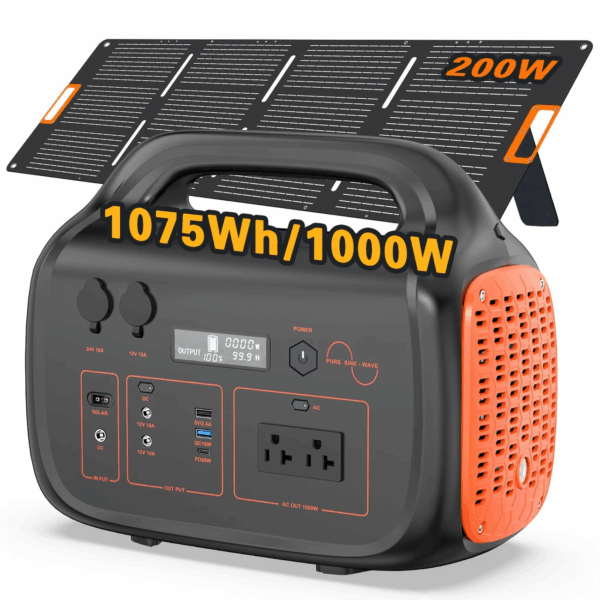 Generatris / Dèlko Solè 1000W (Pik 2000W) 1075Wh Power Station Delko sole. Lityòm Batri Pouvwa Pwovizyon pou ak AC/DC/USB/Type-C Sòti LED Flach pou Kay