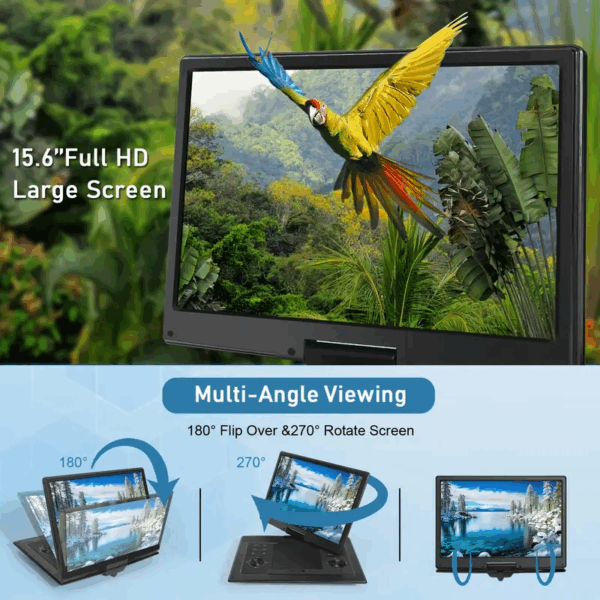 17.9" Portable DVD Player with 15.6" Large HD Screen, 4-6 Hours Rechargeable Battery, Dual Speakers, Remote Control, Support Multiple Disc Formats Sync TV, USB/SD, Black - Image 4