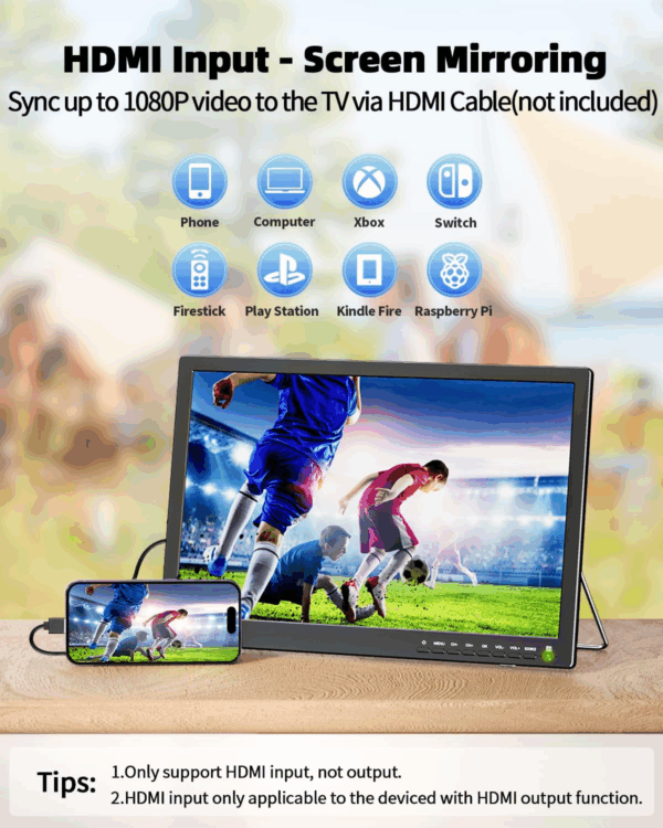 17" Potab TV Rechajab ak ATSC Tuner, Doubl Speaker and HDMI/USB/RCA Port ak Battery rechajab television - Image 2