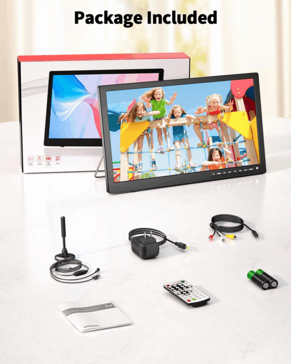17" Potab TV Rechajab ak ATSC Tuner, Doubl Speaker and HDMI/USB/RCA Port ak Battery rechajab television - Image 5