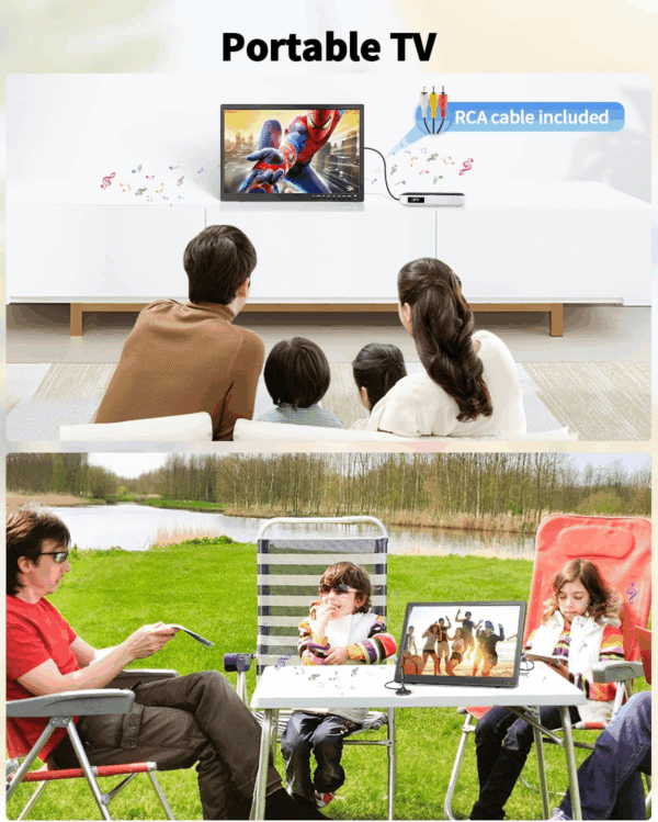 17" Potab TV Rechajab ak ATSC Tuner, Doubl Speaker and HDMI/USB/RCA Port ak Battery rechajab television - Image 6