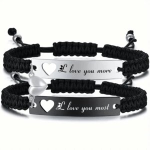 2 braslè Pwomes Lamou, Boyfriend Girlfriend, braslè asye  pou mete chak jou pou montre ou gen metm. Kado Maryaj, St Valentin, BeLove COLLECTION