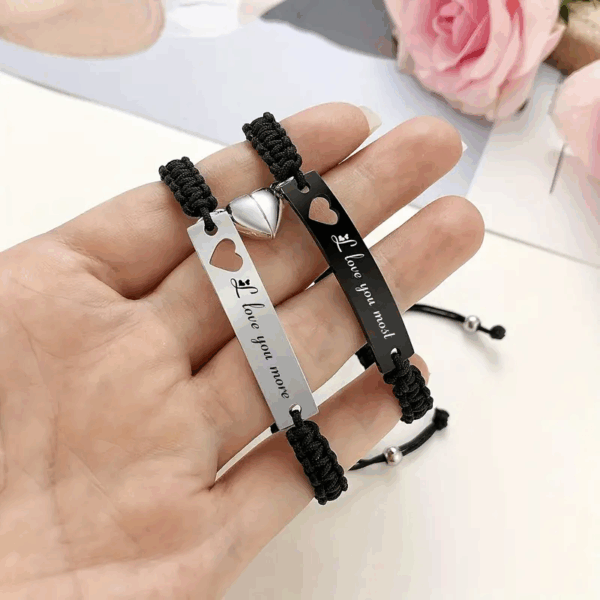 2 braslè Pwomes Lamou, Boyfriend Girlfriend, braslè asye  pou mete chak jou pou montre ou gen metm. Kado Maryaj, St Valentin, BeLove COLLECTION - Image 2