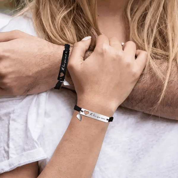 2 braslè Pwomes Lamou, Boyfriend Girlfriend, braslè asye  pou mete chak jou pou montre ou gen metm. Kado Maryaj, St Valentin, BeLove COLLECTION - Image 3