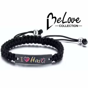 Braslè "I LOVE HAITI" id an asye pur ak kòd/pèl reglabl, braslè fèt alamen. Yon kado ideyal pou pi bon zanmi, koup, gason, fanm. BELOVE COLLECTION