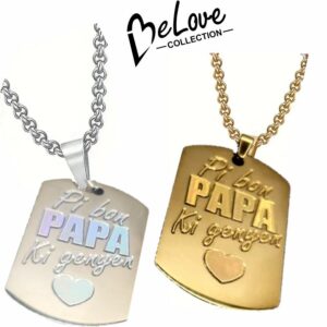 Kolye "Pi Bon Papa ki Genyen"pèsonalize an Kreyol. Sylver ou Gold chen kado Fèt Papa, kado anivèsè pou mari ou granpapa. Belove Collection, chwazi koule ou vle a . BELOVE COLLECTION