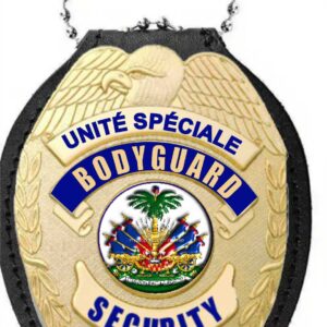 BODYGUARD "UNITE SPECIALE" Security Oval Badge + Holder: Standard Leather Shield Case with, Hook, Badj sekirite Rapwoche, Plak, Soft TPU badge ak PIN trap konsepsyon estanda International "BeLove Collection"