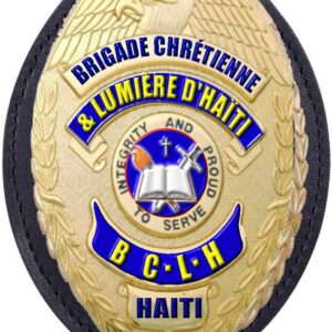 Brigade Chetienne et Lumiere d'Haiti Oval Badge + Holder: Standard Leather Shield Case with, Hook, Badj, Plak, Soft TPU badge ak PIN trap konsepsyon estanda International "BeLove Collection"