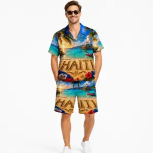 Haiti Paradise Beach Hawaiian Shirt & Shorts – Tropical Caribbean Luxury Collection 🇭🇹