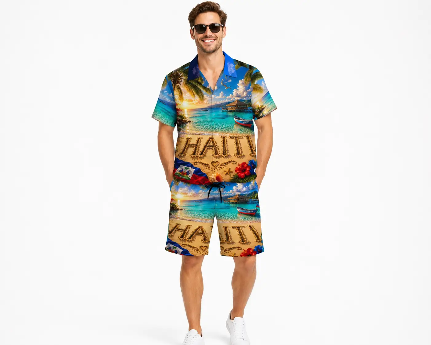 Haiti Paradise Beach Hawaiian Shirt & Shorts – Tropical Caribbean Luxury Collection 🇭🇹