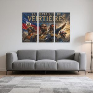The Vertières Legacy Haiti: 3-Piece Premium Gallery Wrap Canvas – Haitian Heroes Edition (18 Novembre 1803) Haitian Revolution Historical Painting Triptych, Framed Heritage Living Room Decor