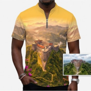 Citadelle Laferrière Haiti Edition: Men's Quarter-Zip Sunrise Fortress Casual Stretch Shirt